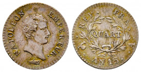 France, Napoléon Empereur, 1/4 Franc An 13 Aparis , AG 1,28 g., TTB