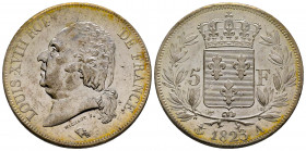 France, Louis XVIII, 1823 A, Paris, 5 Francs, AG 25 g., Ref : G.614, FDC