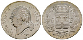 France, Louis XVIII, 1824 L, Bayonne, 5 Francs, AG 25 g., Ref : G.614, FDC