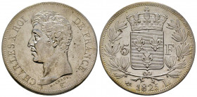 France, Charles X, 1825 L, Bayonne, 5 Francs, AG 25 g., Ref : G.643, FDC