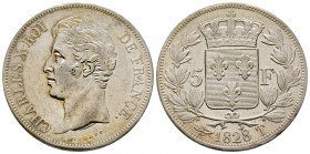 France, Charles X, 1828 T Nantes, 5 francs AG 25 g., 2e type FDC