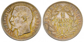 France, Napoléon III, tête nue Paris, 1 franc, 1860 AG 5 g., SUP