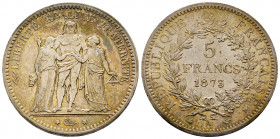 France, 5 francs Hercule, petites étoiles 1873 Paris, AG 24,94 g., presque FDC
