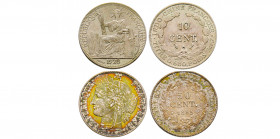France, Paris, Indochina, 10 Cent., 1928, AG 2,70 g., SUP, et 50 centimes Cérès, IIIe République 1895, AG 2,49 g.,FDC