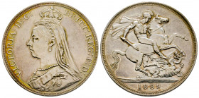 Grande-Bretagne, 1 Crown Victoria buste du jubilé, 1889, AG 28,06 g., presque Superbe