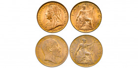 Grande-Bretagne, 1 Penny Edouard VII, 1906, AE 9,56 g., 1 Farthing Victoria type “Old Head” 1897, AE 2,81 g.