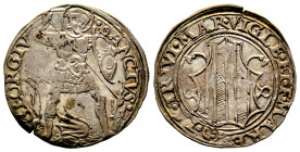 Italie, Mesocco
Gian Giacomo Trivulzio 1487-1518
Grosso da 6 Soldi, ND, AG 3.58 g.
Ref : MIR 982, CNI 37/70 
TTB