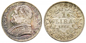 Italie, Rome, Stato Pontificio, PIO IX (1846-1878), 1 Lira 1866 XXI, AG 5 g., SPL