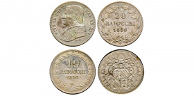 Italie, Rome, Stato Pontificio, PIO IX (1846-1878), 
10 Baiocchi 1850 A, AG 2,70g., et 20 Baiocchi 1860 A, AG 5,71 g., SUP