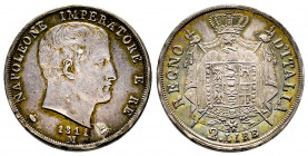 Italie, Milan, Napoléon Empereur et Roi d’Italie, 2 lire 1811 M, AG 10 g., SUP