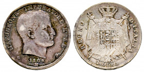 Italie, Milan, Napoléon Empereur et Roi d’Italie, 1 Lira 1809 M, AG 4,94 g., TTB