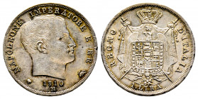 Italie, Milan, Napoléon Empereur et Roi d’Italie, 1 Lira 1810 M, AG 5 g., TTB