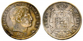 Italie, Venezia, Napoléon Empereur et Roi d’Italie, 1 Lire 1813 V, AG 5 g., SUP