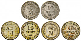 Italie, Milan, Napoléon Empereur et Roi d’Italie Ier, 10 cent 1811, 1812 et 1813, AG 2 g., TTB