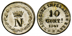 Italie, Milan, Napoléon Empereur et Roi d’Italie Ier, 10 cent 1809, AG 2 g., TTB