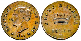 Italie, Milan, Napoléon Empereur et Roi d’Italie Ier, Soldo 1809, AE 10,46 g., TTB