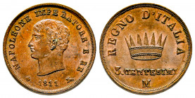 Italie, Milan, Napoléon Empereur et Roi d’Italie Ier, 3 centesini 1811, AE 6,14 g., TTB
