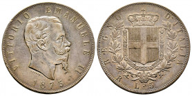 Italie, Vittotio Emanuele II (1861-1878), 5 Lire 1875 Rome, AG 25 g., SUP