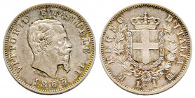 Italie, Vittorio Emanuele II (1861-1878), 1 Lira 1863 Milan, AG 5 g., TTB
