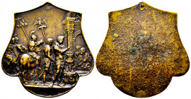 Italie, Plaque avec Muzio Scevola attribuée à Giovanni delle Corniole, AE 43,5 g., TTB trou