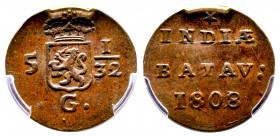 Batavian Republic, AE ½ duit, 1808, Cuivre
Ref : KM#75
PCGS AU58