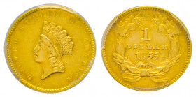 1 Dollar, Philadelphia, 1855, AU 1.67 g. Ref : Fr. 89 PCGS AU55