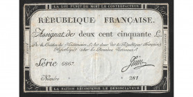 Assignat de 250 livres, 7 vendémiaire AN II, 28 septembre 1793, signature Juin, série 6867, numéro 281
