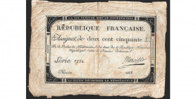 Assignat de 250 livres, 7 vendémiaire AN II, 28 septembre 1793, signature Marcilly, série 7554, numéro 481
