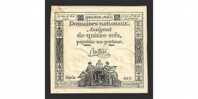 Assignat de 15 sols, 23 mai 1793, signature Buttin, série 443
