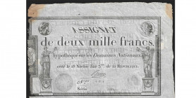 Assignat de deux mille francs, 18 nivose an III, série 5984, numéro 484