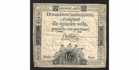 Assignat de 15 sols, signature Buttin, 4 janvier 1792, série 692