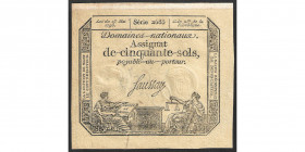 Assignat de cinquante sols, signature Saussay, 23 mai 1793, série 2685