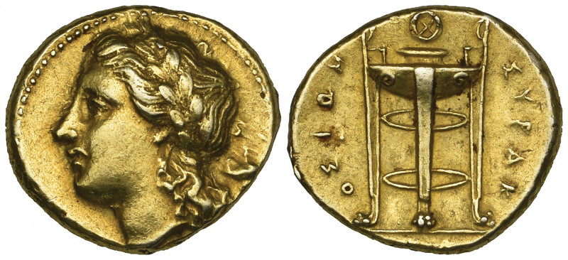 Sicily, Syracuse, Agathokles (317-289), electrum 50 litrai, laureate head of Apo...