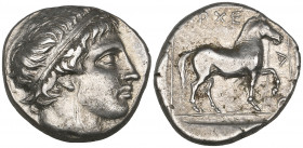Kings of Macedon, Archelaos (413-399 BC), stater, diademed head of Apollo right, rev., horse standing right with trailing rein, 10.97g (cf. Westermark...