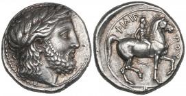 Kings of Macedon, Philip II (359-336 BC), tetradrachm, Pella, c. 342-336 BC, laureate head of Zeus right, rev., nude youth on horseback right, claspin...