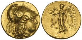 Kings of Macedon, Alexander III, the Great (336-323 BC), gold stater, Sidon, dated 321-320 BC, helmeted head of Athena right, rev., Nike standing left...