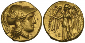 Kings of Macedon, Alexander III, the Great (336-323 BC), gold stater, Babylon c. 317-311 BC, helmeted head of Athena right, rev., Nike standing left h...