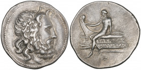 Kings of Macedon, Antigonos Doson (c. 229-221 BC), tetradrachm, bearded head of Poseidon right, rev., naked Apollo holding bow and seated left on prow...