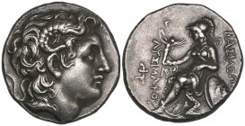 Kings of Thrace, Lysimachus (323-281 BC), tetradrachm, Magnesia, c. 297-281 BC, deified head of Alexander the Great right, rev., Athena seated left ho...