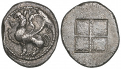 Thrace, Abdera, drachm, c. 470 BC, griffin seated left with raised foreleg; ΔΕΟ around top, rev., quadripartite incuse square, 3.15g (May 93; ACNAC Ro...