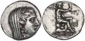 Thrace Byzantium, tetradrachm, c. 240-220 BC, veiled head of Demeter, hair wreathed with corn, rev., Poseidon seated right on rocks holding aplustre a...