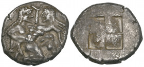 Island off Thrace, Thasos, stater, c. 500 BC, ithyphallic satyr carrying off nymph, rev., quadripartite incuse square, 9.44g (Svoronos pl. X, 3ff.), p...