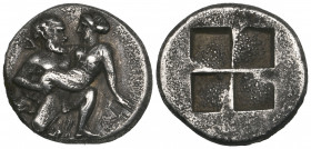 Island off Thrace, Thasos, drachm, c. 420 BC, satyr carrying off nymph, rev., quadripartite incuse square, 3.45g (Svoronos pl. X, 31), very fine Ex Eu...