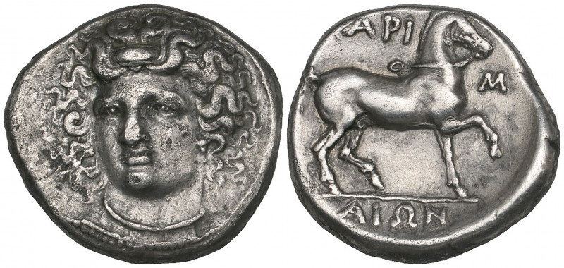 Thessaly, Larissa, didrachm, c. 350-320 BC, head of nymph Larissa facing three-q...