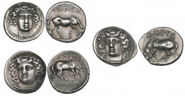 Thessaly, Larissa, drachms (3), 4th century BC, facing head of nymph Larissa, rev., horse feeding to right (2) and left (1), 5.84g, 6.06g, 6.11g, the ...