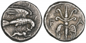Elis, Olympia, drachm, c. 245-210 BC, eagle tearing at hare held in talons, rev., winged thunderbolt, 4.76g (Schwabacher group III), very fine Ex Euro...