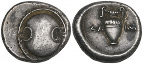 Boeotia, Thebes, stater, c. 379-368 BC, Boeotian shield, rev., ΔΑ-ΙΜ, amphora, 12.21g (BMC 126; BCD 523), very fine Ex European Ambassador Collection,...
