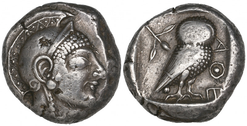 Attica, Athens, tetradrachm, c. 500-480 BC, helmeted head of Athena right, rev.,...