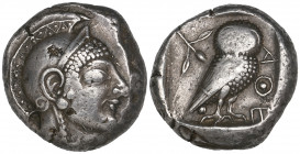 Attica, Athens, tetradrachm, c. 500-480 BC, helmeted head of Athena right, rev., owl standing right with head facing; olive spray behind, 16.79g (Selt...