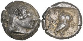 Attica, Athens, tetradrachm, c. 500-480 BC, helmeted head of Athena right, rev., owl standing right with head facing; olive spray behind, 17.10g (Selt...